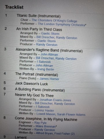 Tracks a dgs cd james horner   back to titanic   5099706069126