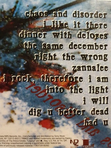 Tracks cd prince   chaos and disorder   0190759182826