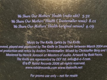 Tracks cd single the knife   we share our mothers health   vvr5042213p