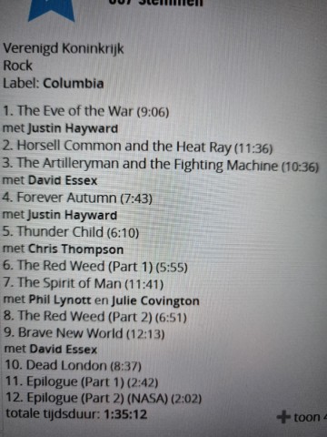 Tracks mm 2cd jeff waynes musical version of the war of the worlds   cdcbs 96000