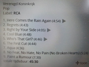 Tracks mm cd eurythmics   touch   0042284682022