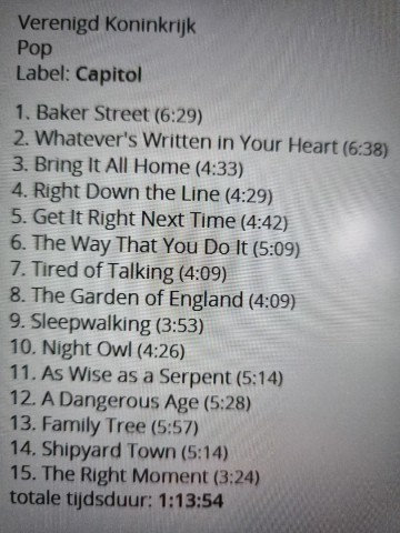 Tracks mm cd gerry rafferty   right down the line  the best of   0077779326426