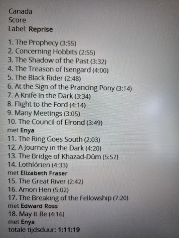 Tracks mm cd howard shore   the lord of the rings  the fellowship of the ring   0093624811022