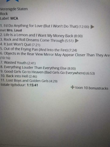 Tracks mm cd meat loaf   bat out of hell ii   0724383906727