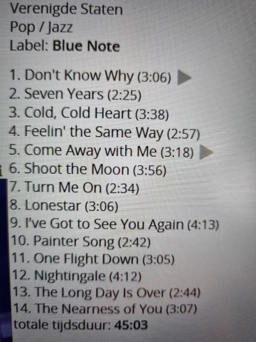 Tracks mm cd norah jones   come away with me   0724353208820